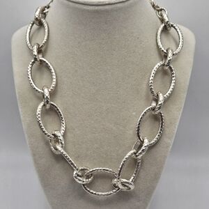 VINTAGE Chunky Premier Designs Silver Tone Large Textured Link Chain Necklace